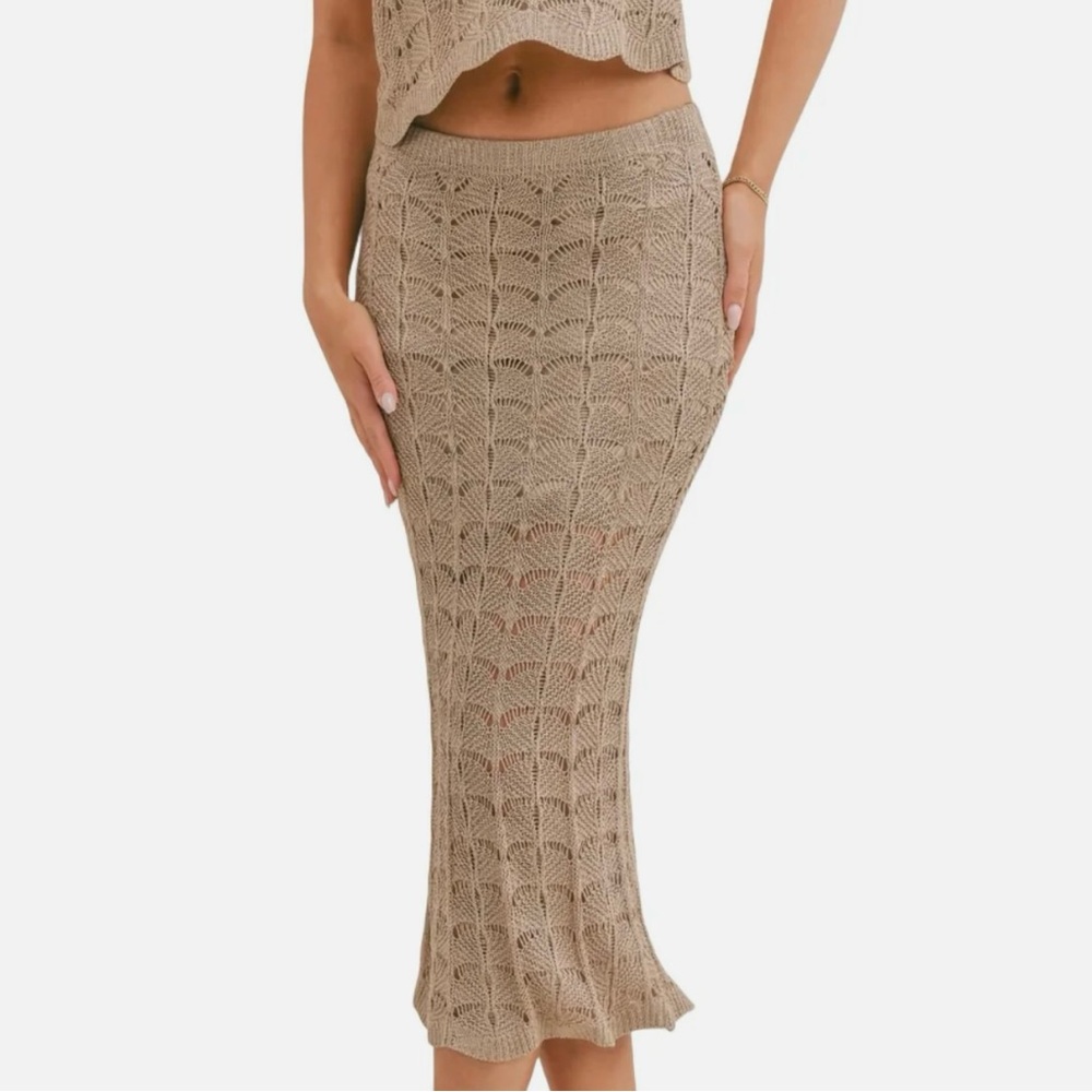 BNWT Taupe Crochet Knit Midi Skirt